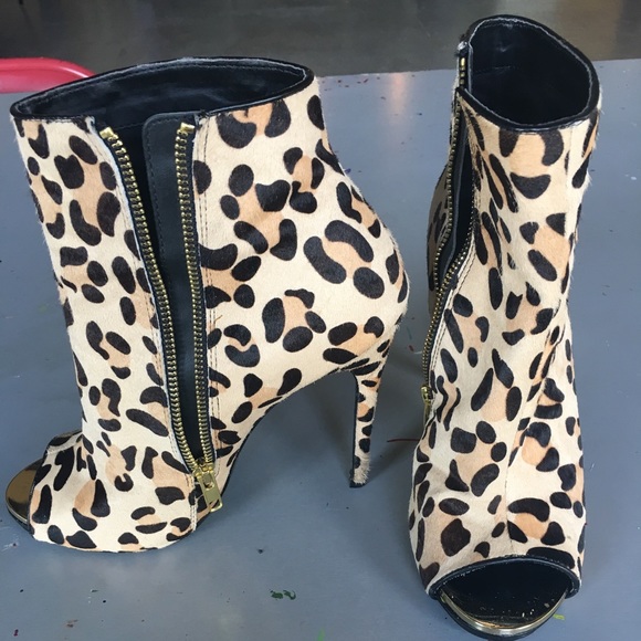 leopard print open toe booties